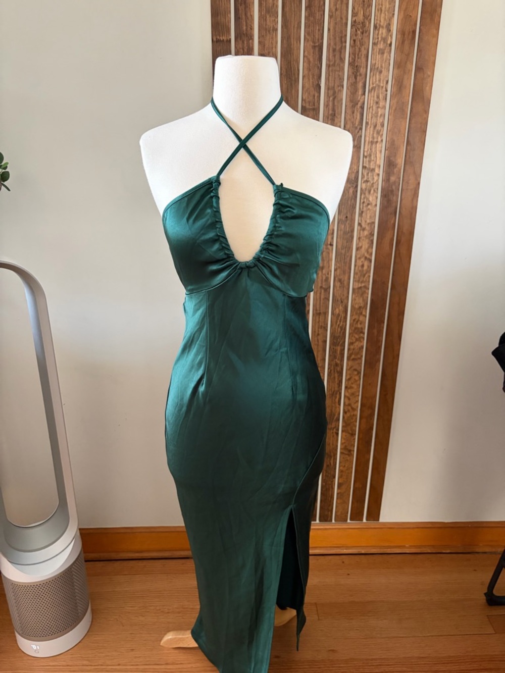Hello Molly Emerald Green Halter Ruched Midi Dress